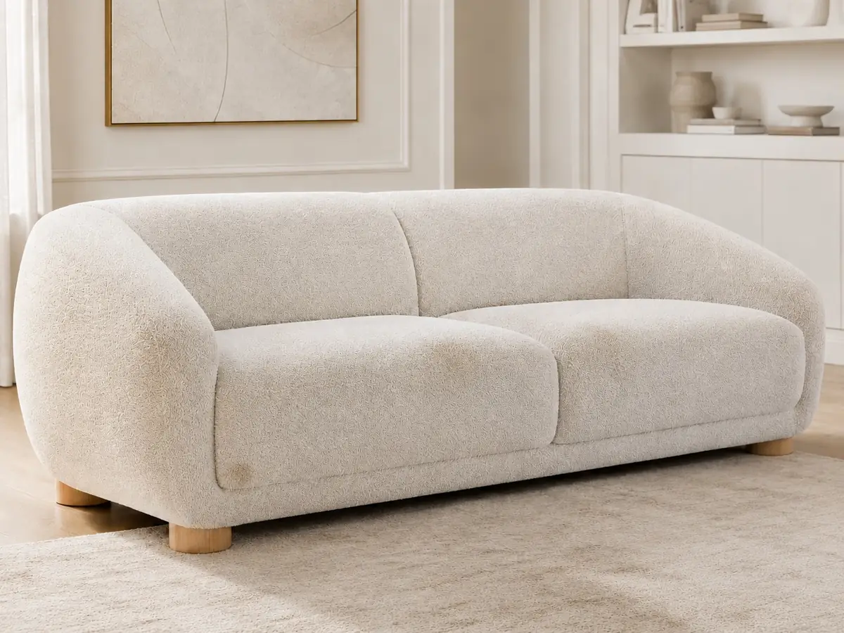 A well-used couch before professional cleaning in an Orlando, FL home