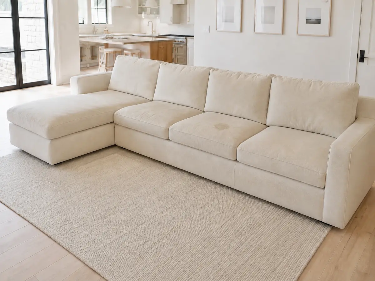 A sectional sofa before cleaning and fabric protection in an Orlando, FL home